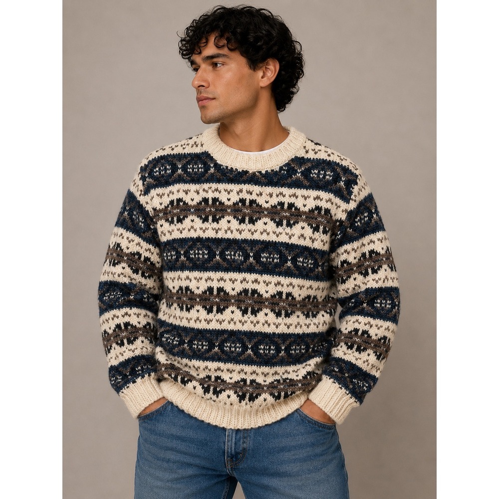 Pole to Pole Imports Hand Made Wool Sweater New Zealand Wool Fair Isle‎ Nepal L
